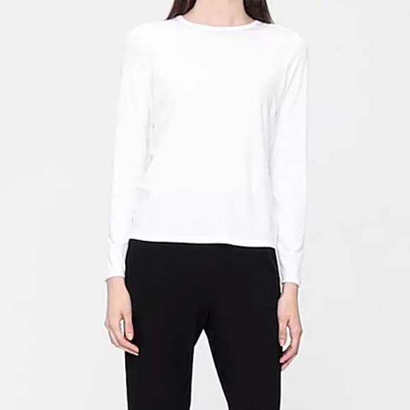 EILEEN FISHER White System Lightweight Viscose Jersey Crew Neck Top L Large - Picture 1 of 5